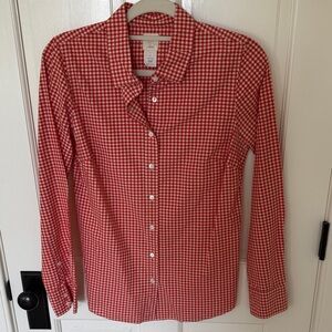 J Crew Orange and Ivory Gingham Button-Up Shirt